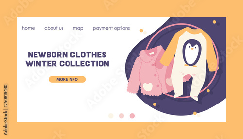 Baby clothing vector fashion kids winter collection of clothes web-site design and newborn garment child bodysuit apparel for children advertising shopping backdrop illustration background