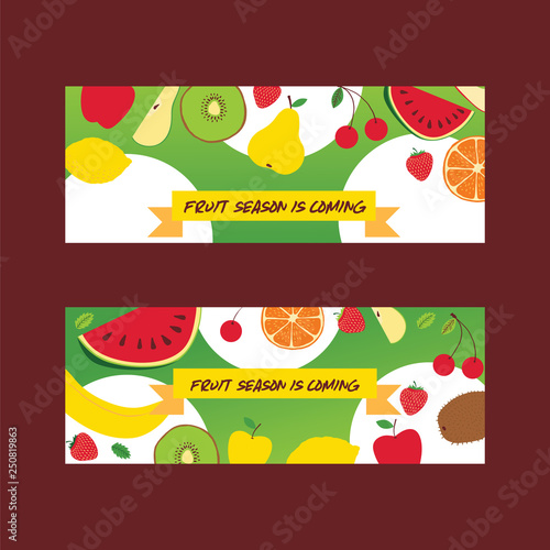 Fruit pattern seamless vector fruity background and fruitful exotic wallpaper with fresh slices of watermelon orange apples and tropical fruits illustration backdrop set