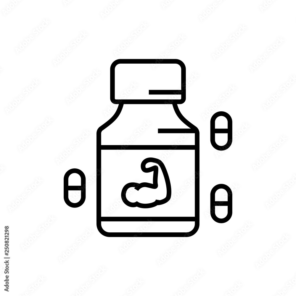 fitness protein supplement icon with pill symbol. medicine for bodybuilder illustration. simple monoline vector graphic. fitness protein supplement icon with pill symbol. medicine for bodybuilder illustration. simple monoline vector graphic.