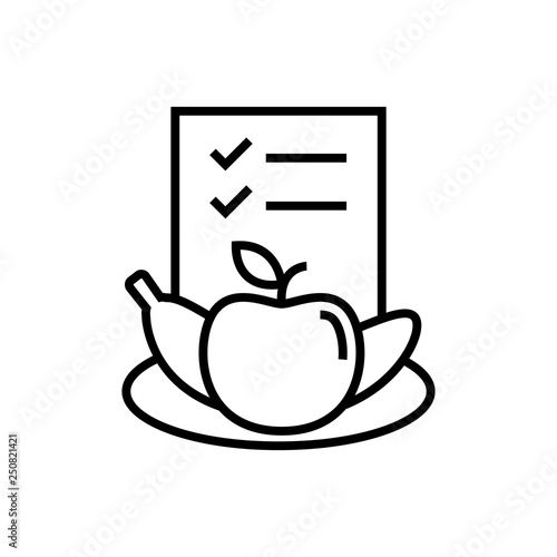 diet plan icon. food nutrition list sheet with apple and banana symbol for dietary habit illustration. simple monoline vector graphic