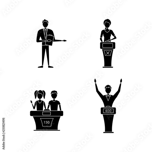 Quiz show glyph icons set