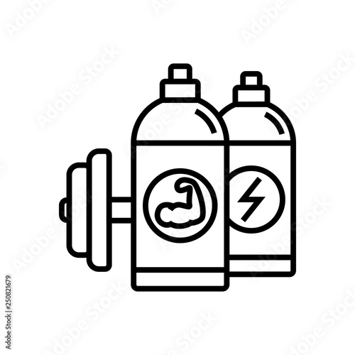 fitness energy drink icon. sport drink bottle with dumbbell illustration. simple monoline vector graphic.