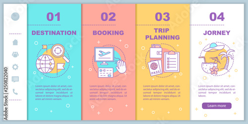 Travel organization onboarding mobile web pages vector template