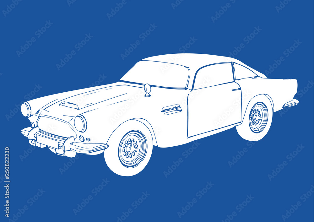 retro car silhouette on blue background vector