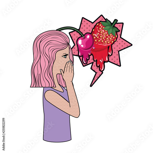 woman telling a secret with speech bubble