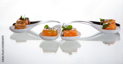 Salmon and soya catering appetizer