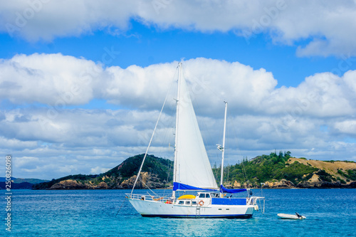 Fishing boat and landscape in the Bay of Islands