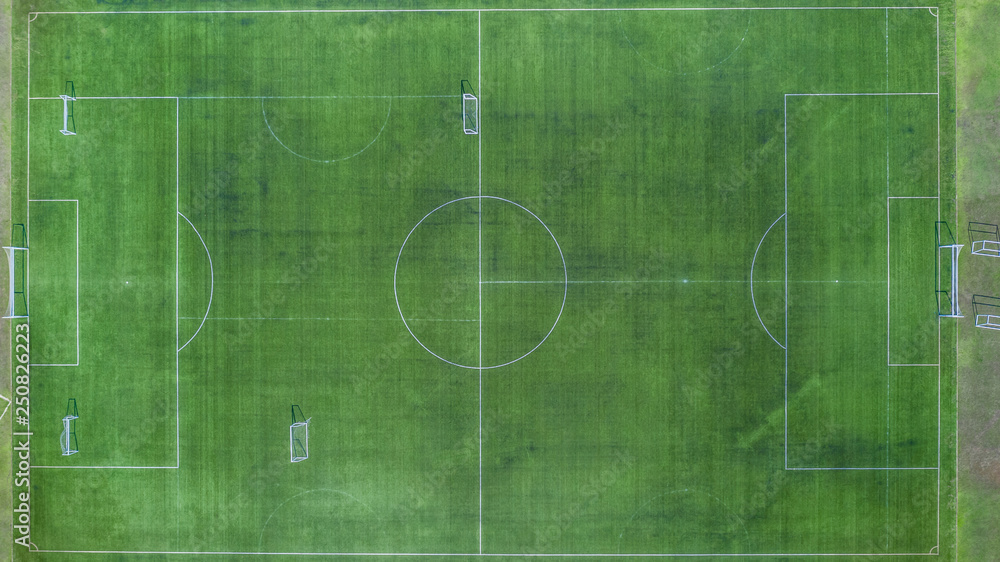 Soccer field, Football field, Green Football Stadium field, Aerial view