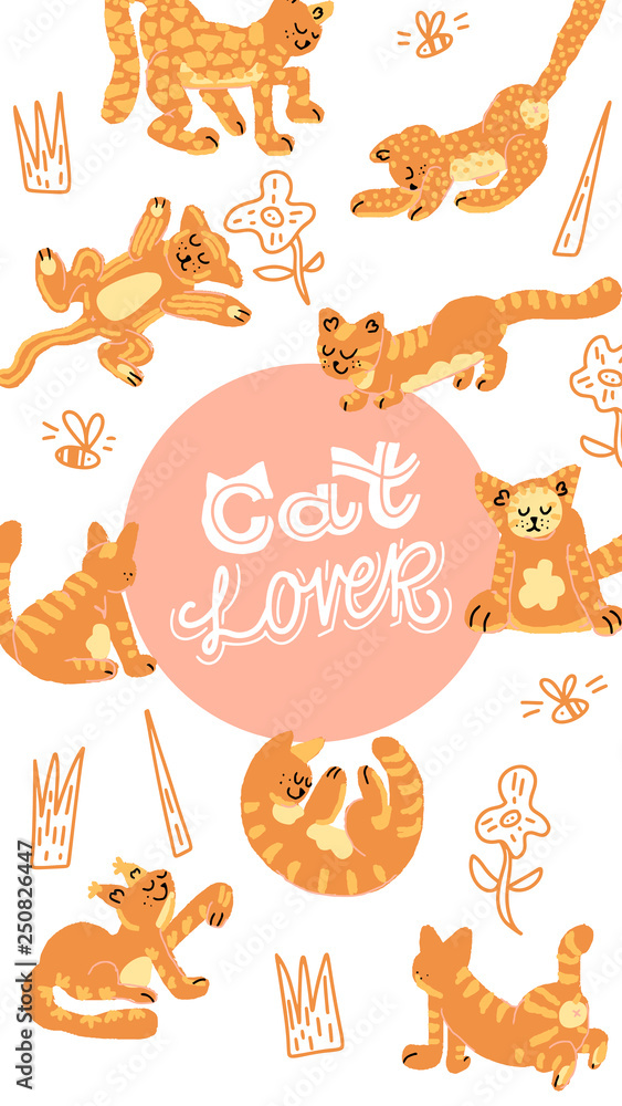 Obraz premium Set of Orange Cats. Vector.