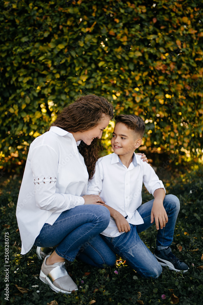 Mother and son together park Mother and son together park