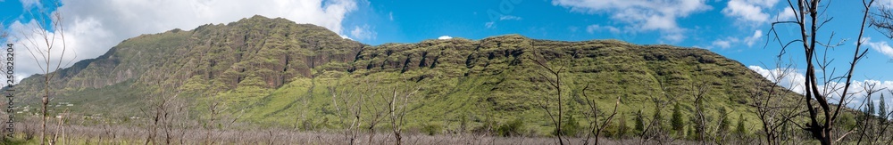Panoramic view of mountains in Oahu Waianae Kai Forest Reserve