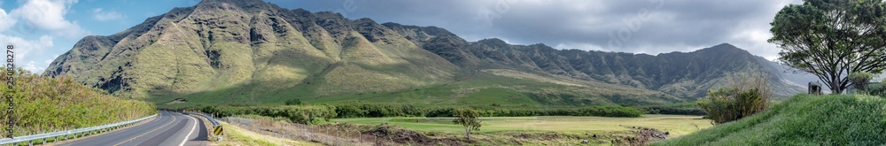 Obraz premium Panoramic view of mountains in Oahu Waianae Kai Forest Reserve