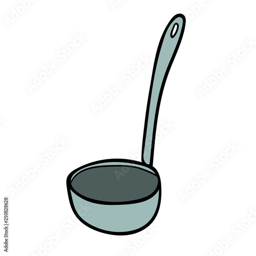 Cartoon doodle linear ladle isolated on white background. Vector illustration.  