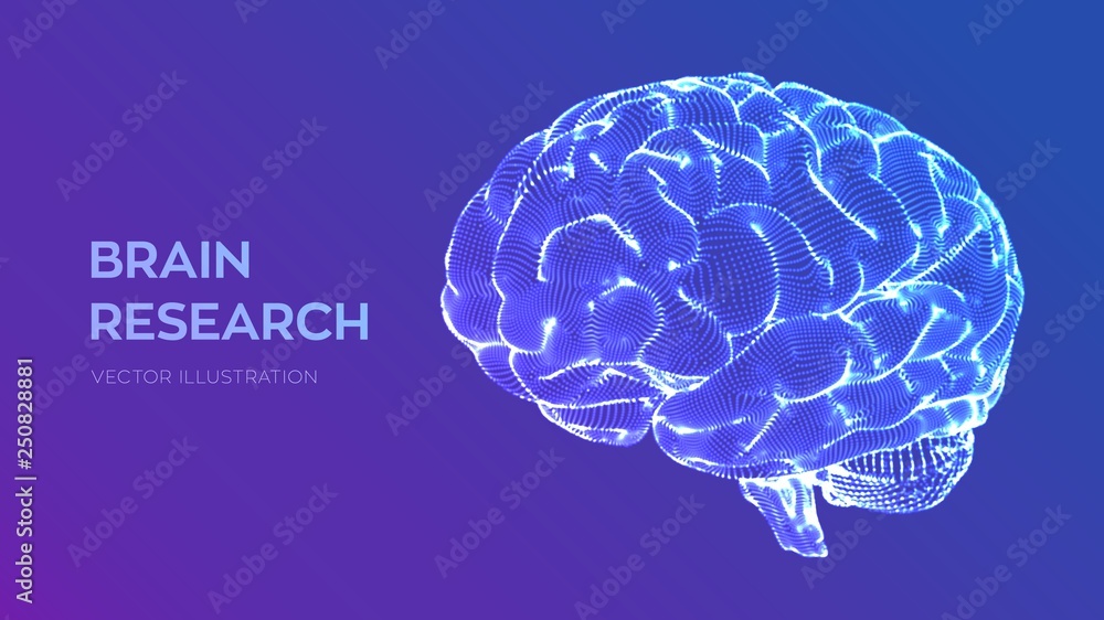 Brain. Human brain research. 3D Science and Technology concept. Neural network. IQ testing, artificial intelligence virtual emulation science technology. Brainstorm think idea. Vector illustration. Brain. Human brain research. 3D Science and Technology concept. Neural network. IQ testing, artificial intelligence virtual emulation science technology. Brainstorm think idea. Vector illustration.