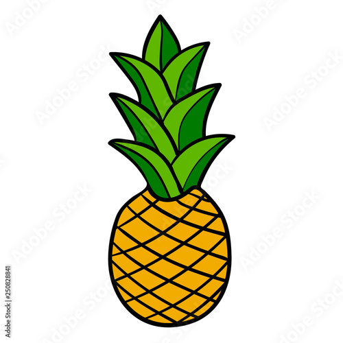 Pineapple isolated on white background. Cartoon pineapple. Vector illustration.  