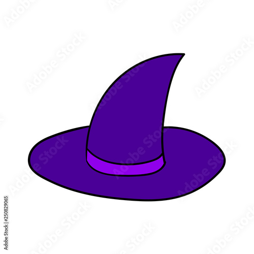 Cartoon doodle linear witch hat isolated on white background. Vector illustration. 