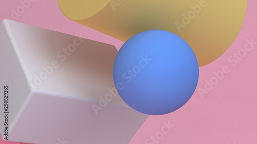Minimalist geometrical abstract background, pastel colors, 3D render, trend poster, Illustration.