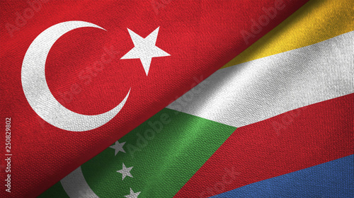 Turkey and Comoros two flags textile cloth, fabric texture