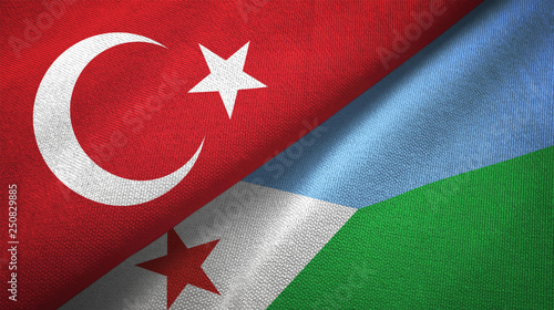 Turkey and Djibouti two flags textile cloth, fabric texture