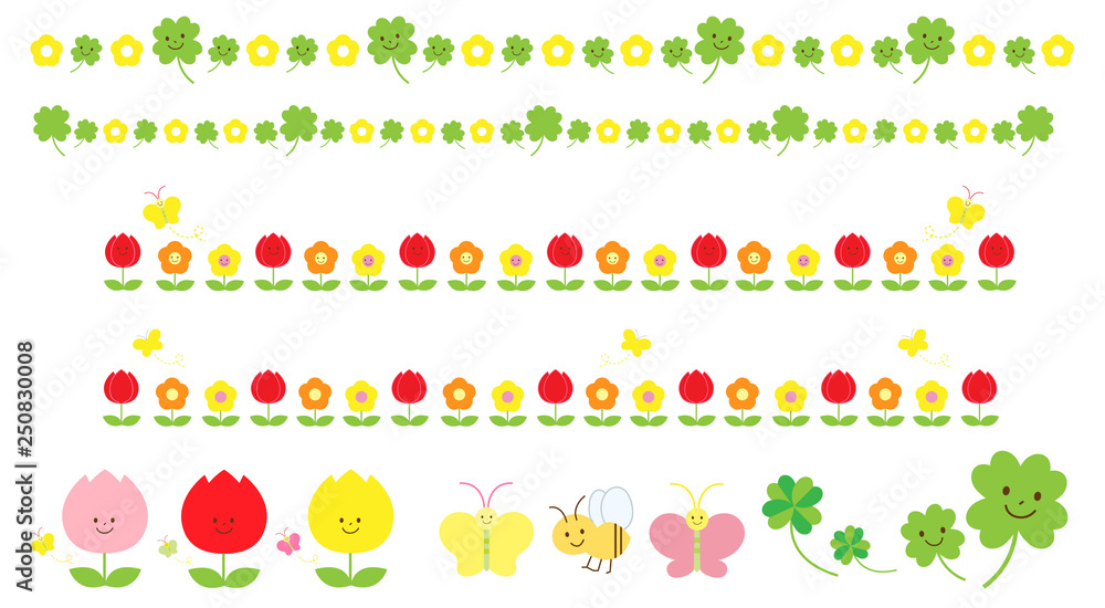 春の花と虫の飾り罫線のイラスト素材 Stock Illustration Adobe Stock