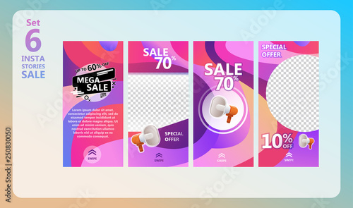 Instagram stories sale set. Use for stories, banner, background, instagram template photo, summer sale, website, mobile app, poster, flyer, coupon, gift card, smartphone template, web design - Vector