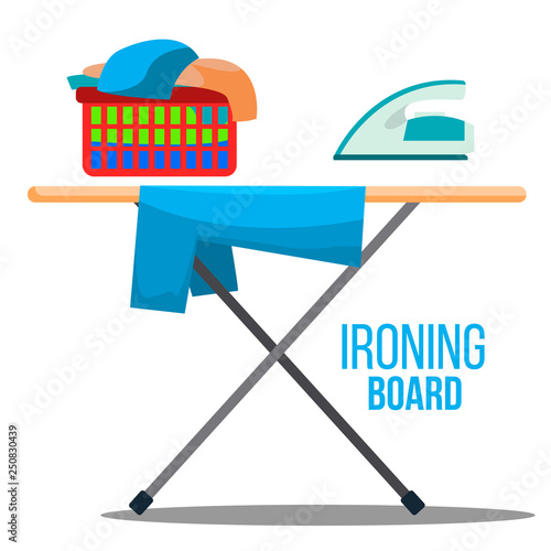 Ironing Board Vector. Iron, Linen, Cleaning, Cleanliness Icons Isolated Flat Cartoon Illustration
