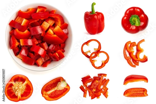 Set of fresh whole and sliced bell pepper isolated on white background Fototapeta