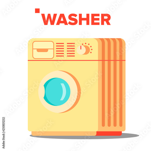Washer Mashine Vector. Classic Autonomus Home Washing Mashine. Isolated Flat Cartoon Illustration