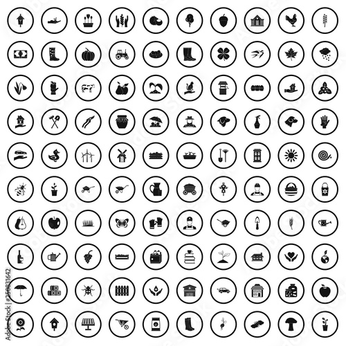 100 farm icons set in simple style for any design vector illustration