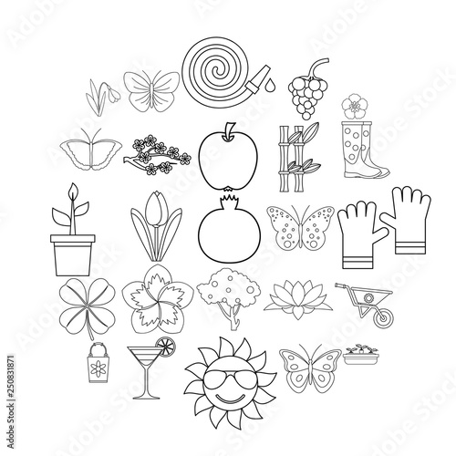 Flower icons set. Outline set of 25 flower vector icons for web isolated on white background