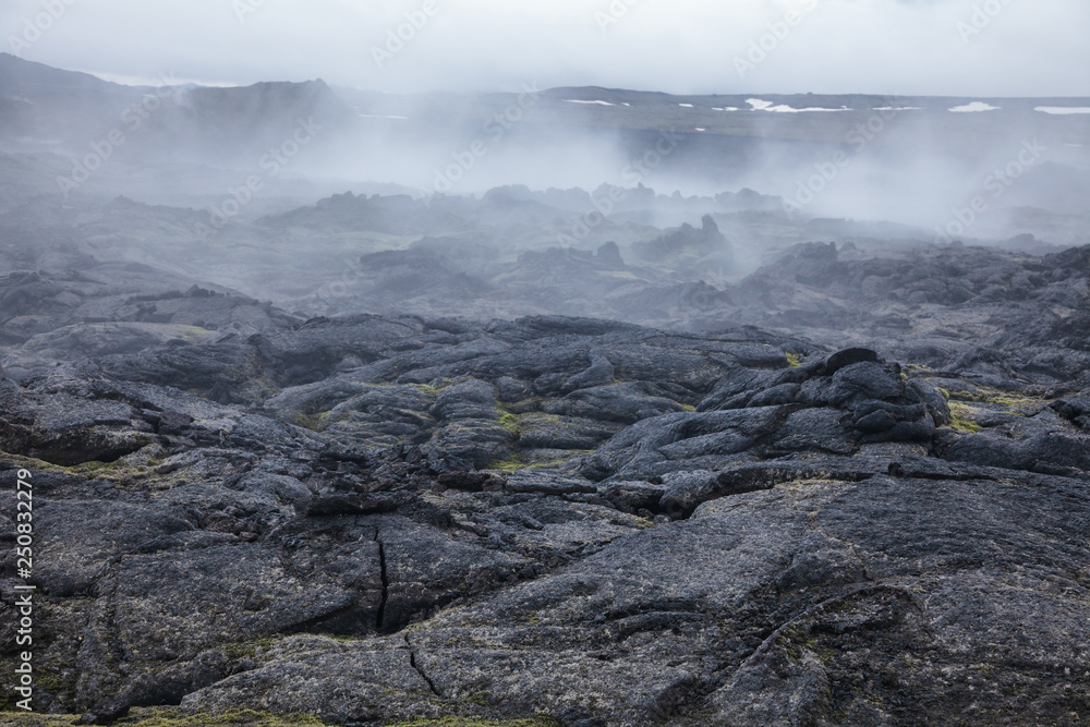 Steaming lava field Krafla volcanic area Myvatn region Northeastern Iceland Scandinavia