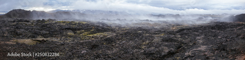 Steaming lava field panorama Krafla volcanic area Myvatn region Northeastern Iceland Scandinavia