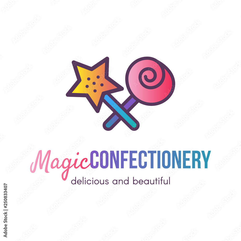 Magic confectionery shop flat vector logo design Magic confectionery shop flat vector logo design