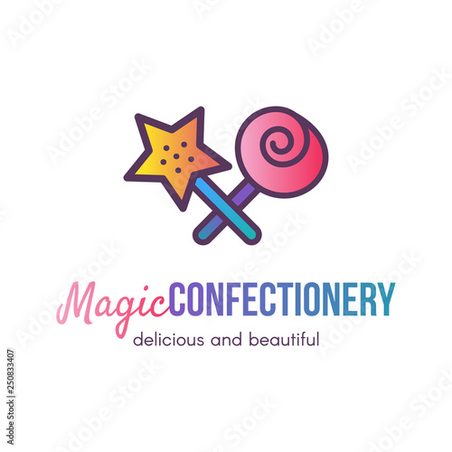 Magic confectionery shop flat vector logo design
