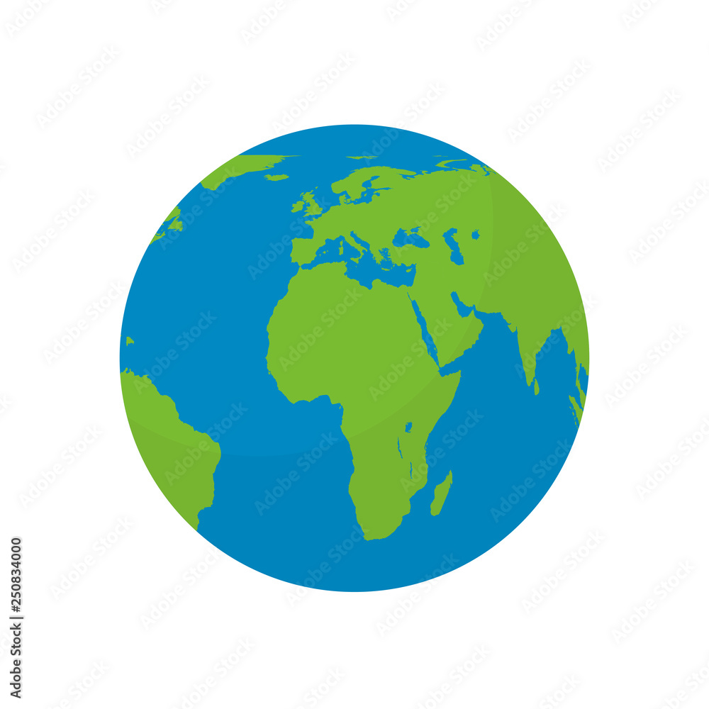 Globe world map with shadow on a white background