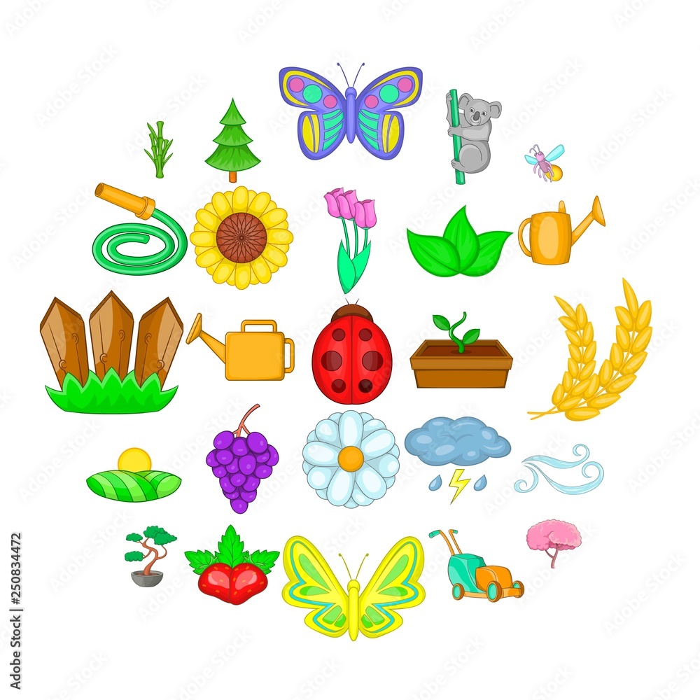 Flowering icons set. Cartoon set of 25 flowering vector icons for web isolated on white background