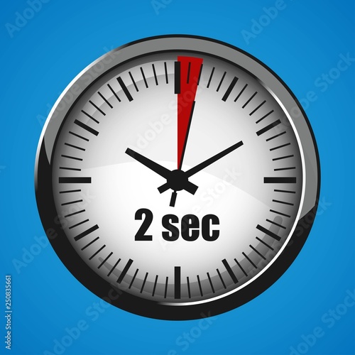 Two Seconds Clock on blue background. Clock 3d icon. Stopwatch icon.