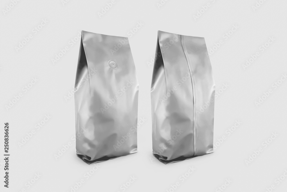 Realistic Coffee Bag  mockup isolated on white background. Front and side view. Easy to use for your design, presentation. 3D rendering.