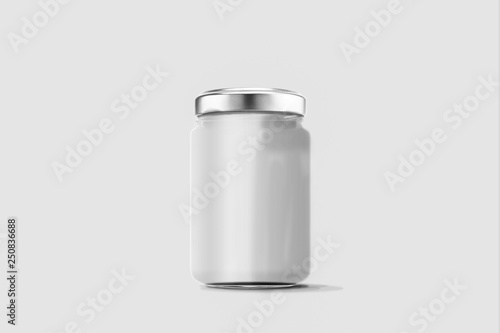 Glass Jar with yogurt on soft gray background. 3D rendering.