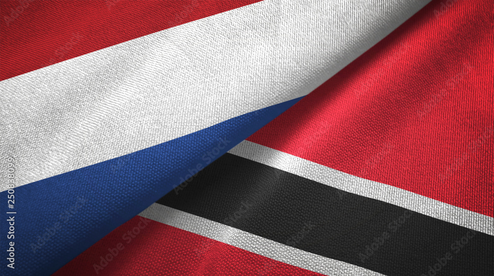 Netherlands and Trinidad and Tobago two flags textile cloth, fabric texture