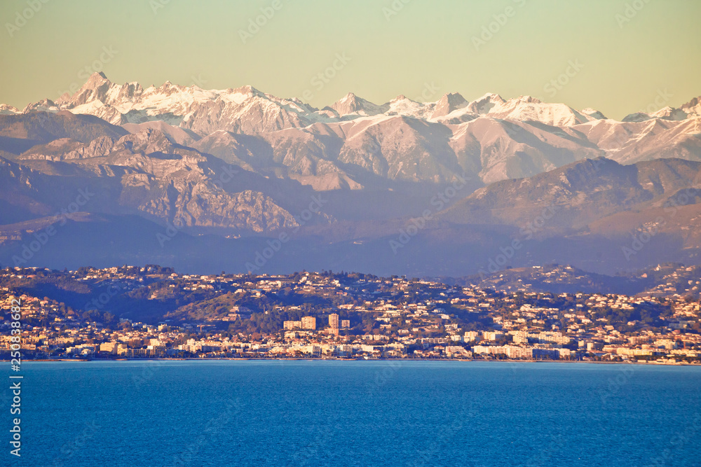 French Alps snow peaks view from Cap Antibes