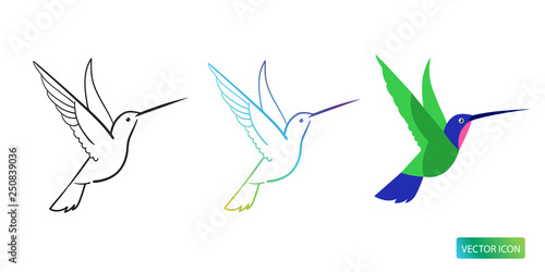 Hummingbird Icons Or Logo Design Vector Images On White Background. Hummingbird Line Logo Icons. Isolated Hummingbird Line Sketch Vector Image.