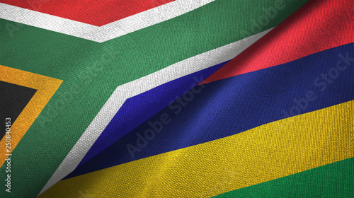 South Africa and Mauritius two flags textile cloth, fabric texture