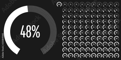 Set of circular sector percentage diagrams (meters) from 0 to 100 ready-to-use for web design, user interface (UI) or infographic - indicator with white