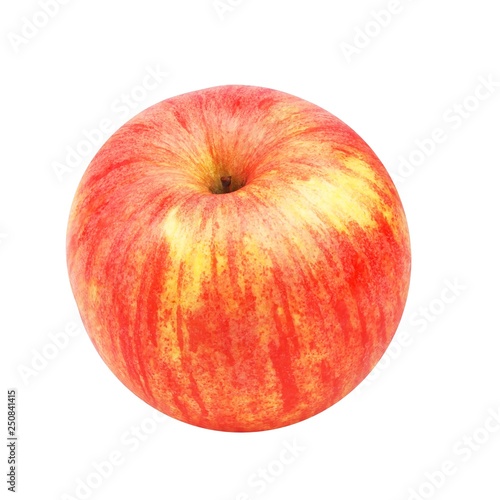 Fresh red yellow apple top view isolated on white background. Fruits, vegan diet, eco food and objects concept - ripe yellow red apple over white.