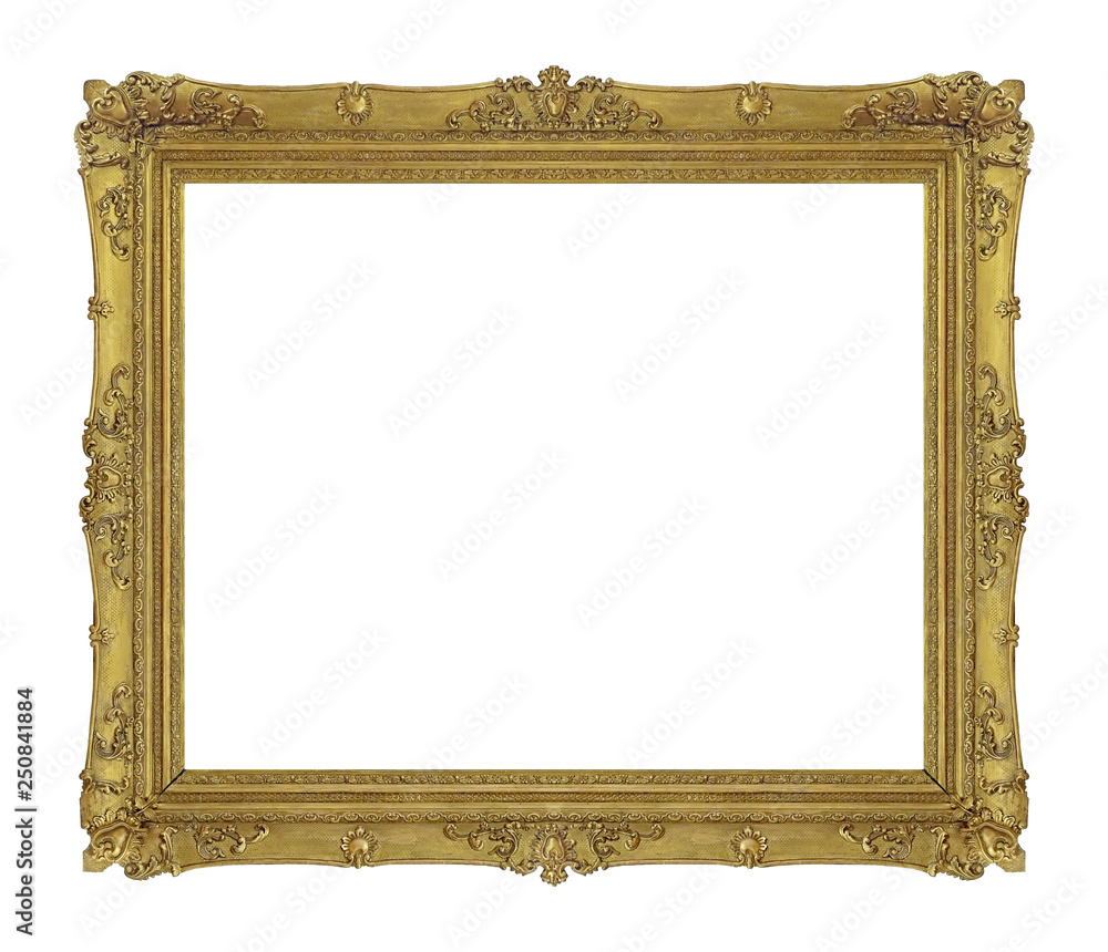 Golden frame for paintings, mirrors or photo isolated on white background Golden frame for paintings, mirrors or photo isolated on white background