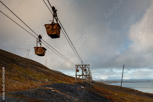 Old cableway for transporting coal from mines in Longyearbyen - the most Northern settlement in the world. Svalbard, Norway