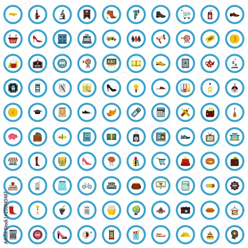 100 buying school icons set in flat style for any design vector illustration