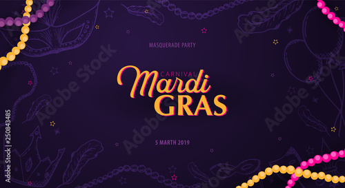 Mardi gras carnival party. Masquerade. Fat tuesday, festival. Vector illustration.