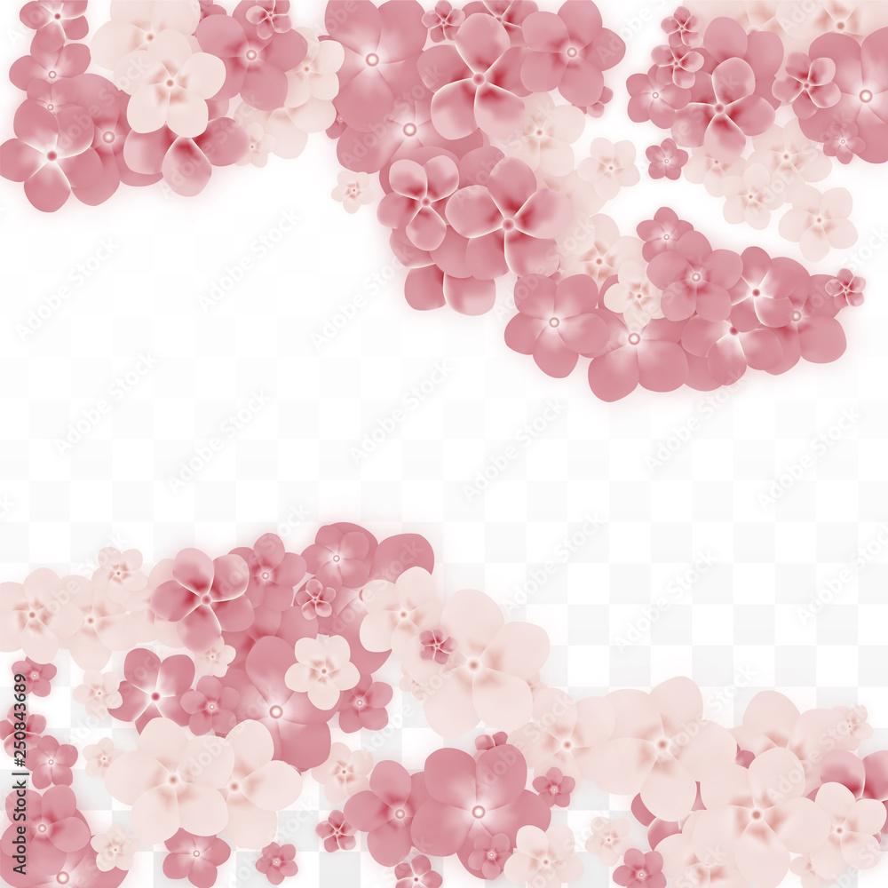 Vector Realistic Pink Flowers Falling on Transparent Background. Spring Romantic Flowers Illustration. Flying Petals. Sakura Spa Design. Blossom Confetti. Design Elements for Wedding Decoration. Vector Realistic Pink Flowers Falling on Transparent Background. Spring Romantic Flowers Illustration. Flying Petals. Sakura Spa Design. Blossom Confetti. Design Elements for Wedding Decoration.